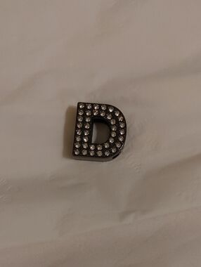 Lug Rhinestone Letter D Charm Pendant - Black Gunmetal Base